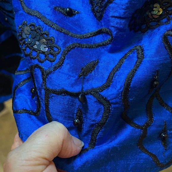 Anage Vintage Women’s Blazer Jacket Floral Beaded Art to Wear silk xl royal blue - Picture 3 of 4